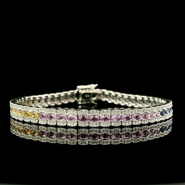 6.25ct. T.W. Sapphire & 1.56ct. T.W. Diamond Estate Bracelet 14K White Gold - J43174C