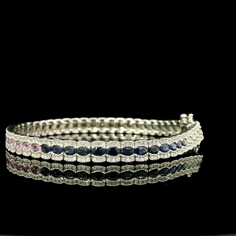 6.25ct. T.W. Sapphire & 1.56ct. T.W. Diamond Estate Bracelet 14K White Gold - J43174C