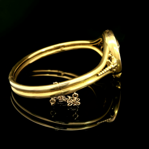 Art Nouveau .15ct. Diamond & Enamel Antique Bangle Bracelet Yellow Gold - J43195
