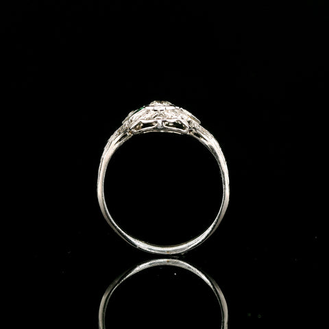Art Deco .66ct. T.W. Diamond & Emerald Antique Wedding - Fashion Ring 18K White Gold - J43063
