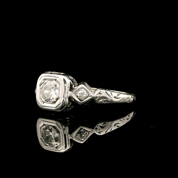 .16ct. Diamond Vintage Engagement - Fashion Ring 18K White Gold - J43192