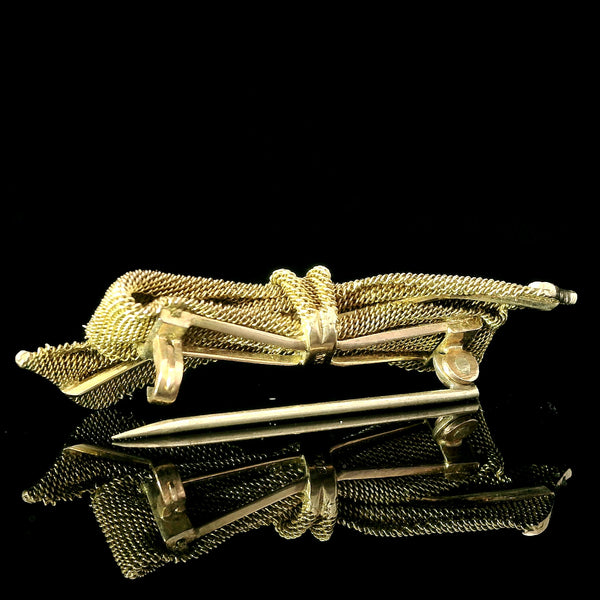 Edwardian Antique Bow Brooch Yellow Gold - J43213