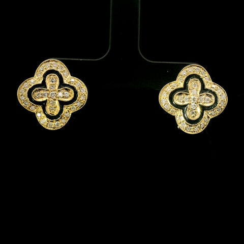 1.00ct. T.W. Diamond & Enamel Estate Earrings Yellow Gold - J43225