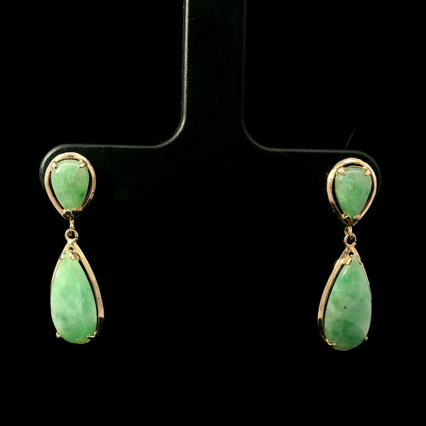 1.70ct. T.W. Jadeite Vintage Dangle Earrings Yellow Gold - J43217