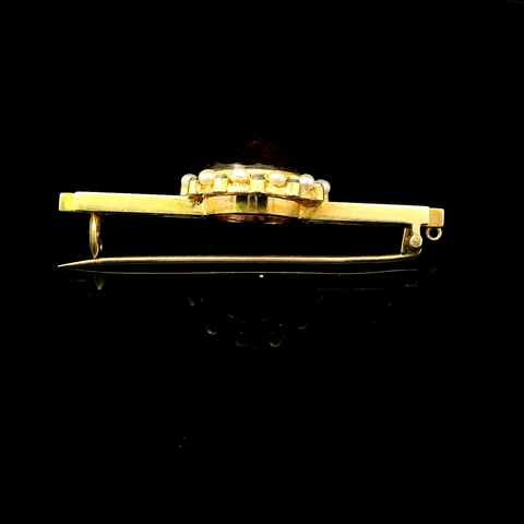 Victorian 6.50ct. Amethyst, Pearl & Diamond Antique Brooch Yellow Gold - J43214