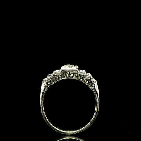 Art Deco .60ct. Diamond Antique Engagement - Fashion Ring 18K White Gold - J43186