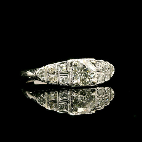 Art Deco .60ct. Diamond Antique Engagement - Fashion Ring 18K White Gold - J43186