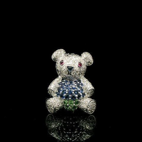 1.00ct. TW Diamond, Sapphire, Garnet & Ruby Estate Brooch/Necklace 18K White Gold - J43199