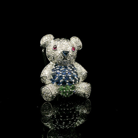 1.00ct. TW Diamond, Sapphire, Garnet & Ruby Estate Brooch/Necklace 18K White Gold - J43199