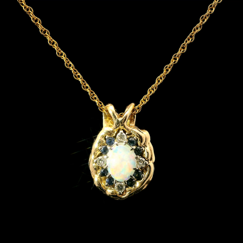 .50ct. Opal & .18ct. T.W. Sapphire & Diamond Estate Necklace Yellow Gold - J43249