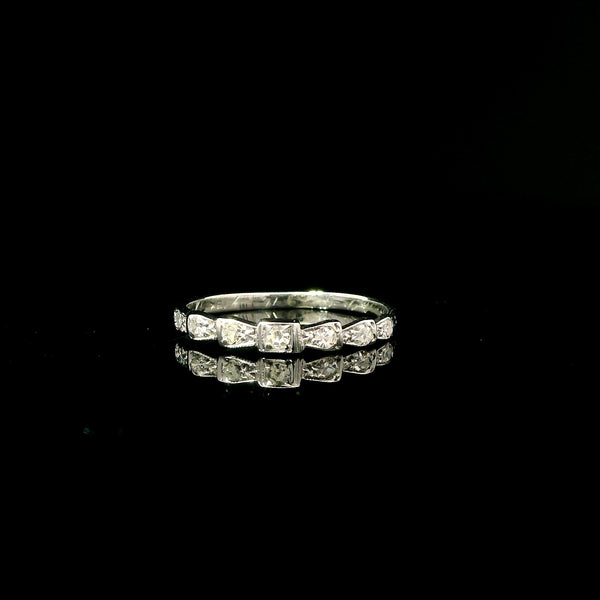 Art Deco .15ct. T.W. Diamond Antique Wedding - Anniversary Band 18K White Gold - J43239
