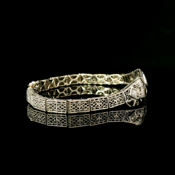 Art Deco .28ct. T.W. Diamond & Sapphire Antique Bracelet White Gold - J43241