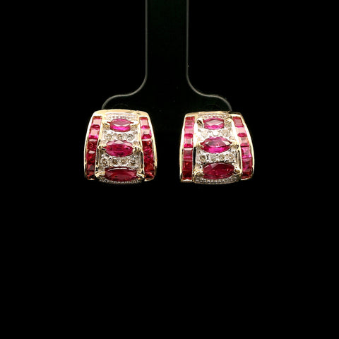 2.70ct. T.W. Ruby & .20ct. T.W. Diamond Estate Huggie Earrings Yellow & White Gold - J43277