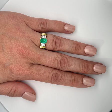 1.40ct. Emerald & Diamond Vintage Engagement - Fashion Ring Platinum 18K Yellow Gold - J39907C