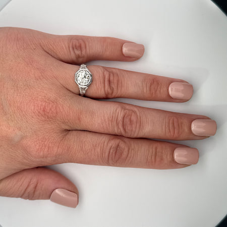 Art Deco 1.05ct. Diamond Antique Engagement - Fashion Ring 18K White Gold - J42950