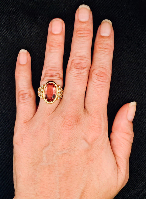 4.50ct. Imperial Topaz & Diamond Estate Wedding - Fashion Ring 18K Yellow Gold - J43104C