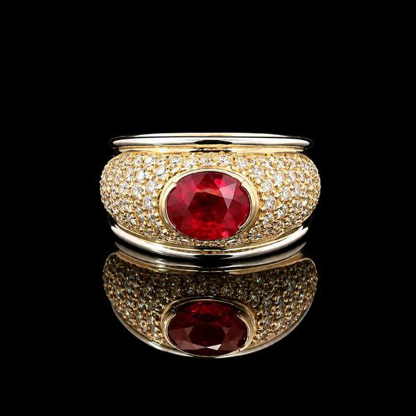 1.35ct. Ruby & Diamond Estate Fashion Ring 18K Yellow Gold & Platinum - J44082