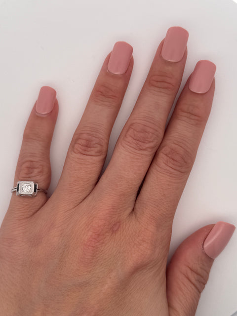 Art Deco .25ct. Diamond & .20ct. T.W. Sapphire Antique Engagement - Fashion Ring - J43072