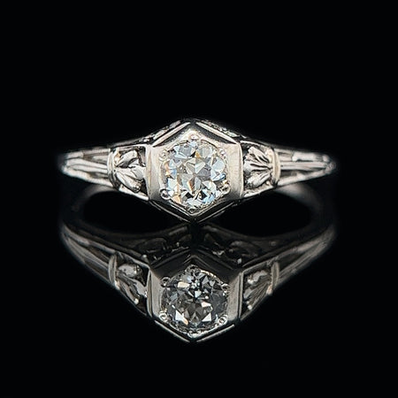 Art Deco .25ct. Diamond & 18K White Gold Antique Engagement - Fashion Ring  - J34028
