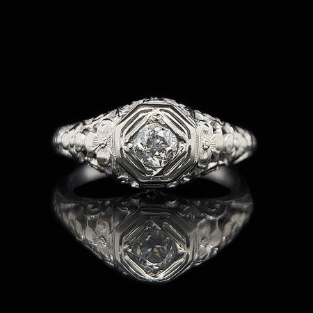 Art Deco .31ct. Diamond & 18K White Gold Antique Engagement - Fashion Ring  - J34132