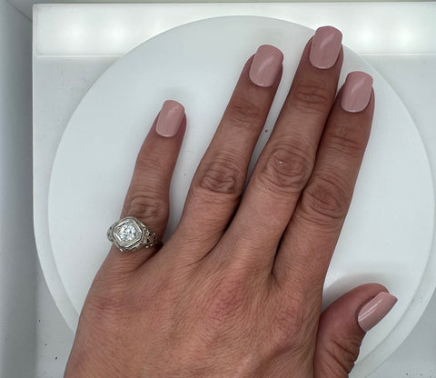 Edwardian .65ct. Diamond & 18K White Gold Antique Engagement - Fashion Ring - J34156