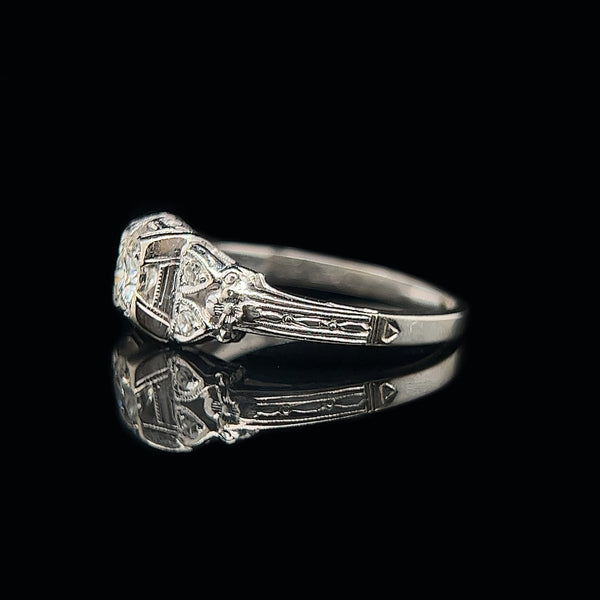 Antique Engagement Ring .33ct. Diamond & 18K White Gold Art Deco - J34443