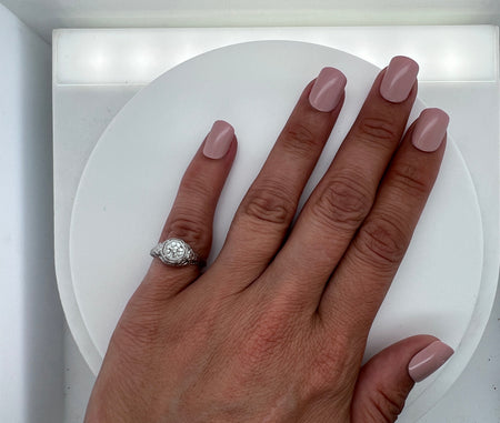Art Deco .51ct. Diamond & 18K White Gold Antique Engagement - Fashion Ring - J34683