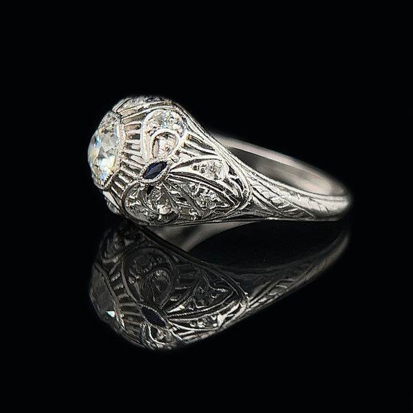 Belle Époque/Edwardian .70ct. Diamond & Sapphire Antique Engagement - Fashion Ring Platinum - J34795