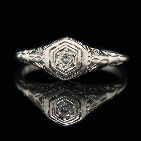 Art Deco .12ct. Diamond &  Platinum Antique Engagement - Fashion Ring - J34857