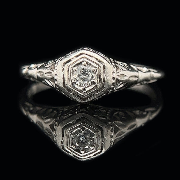 Art Deco .12ct. Diamond &Platinum Antique Engagement - Fashion Ring - J34857