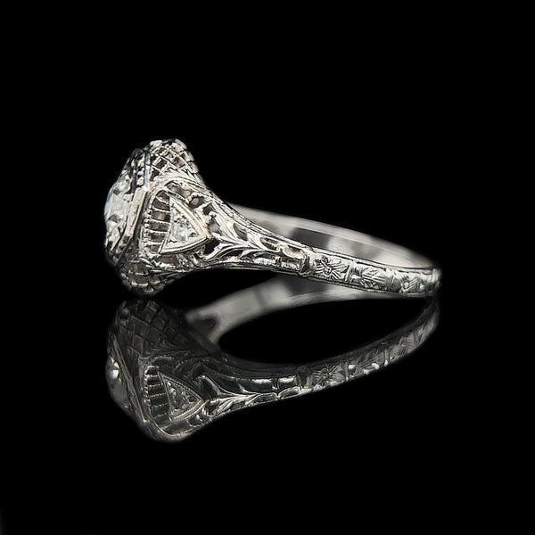 Art Deco .50ct. Diamond & 18K White Gold Antique Engagement - Fashion Ring - J35393