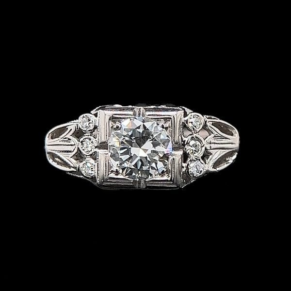 Art Deco .55ct. Diamond & 18K White Gold Antique Engagement - Fashion Ring - J35418