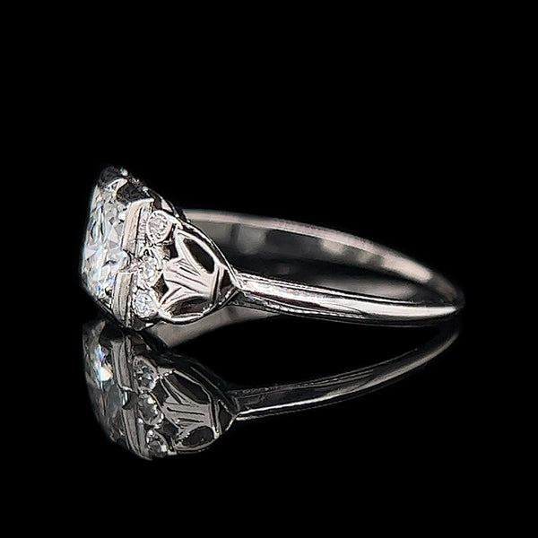 Art Deco .55ct. Diamond & 18K White Gold Antique Engagement - Fashion Ring - J35418