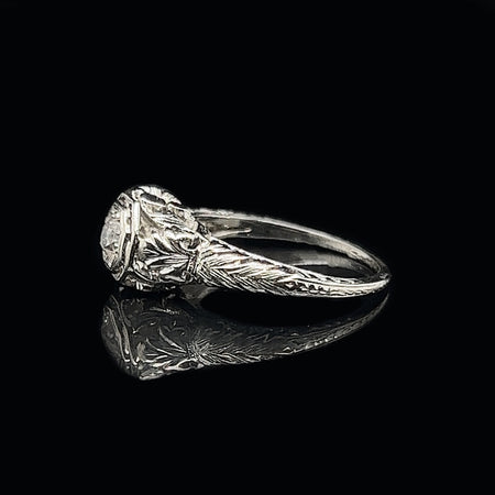 Art Deco Antique Engagement Ring .20ct. Diamond 18K White Gold -  J35980