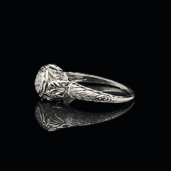 Art Deco Antique Engagement Ring .20ct. Diamond 18K White Gold -J35980