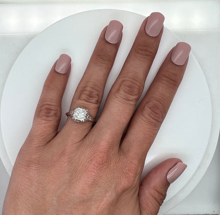 Art Deco .53ct. Diamond Antique Engagement - Fashion Ring 18K White Gold - J36038