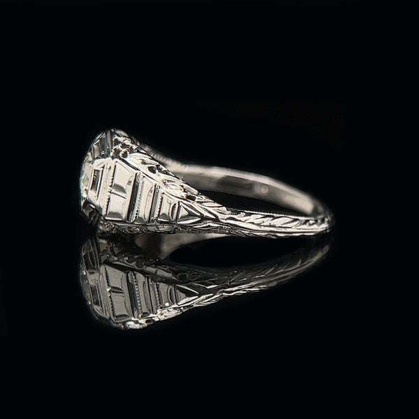 .25ct. Diamond Antique Engagement Ring 18K White Gold Art Deco - J36219