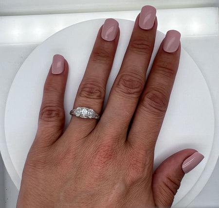 Art Deco .25ct. Diamond Antique Engagement - Fashion Ring 18K White Gold - J36355