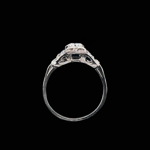 Art Deco .33ct. Diamond Antique Engagement Ring 18K White Gold - J36905