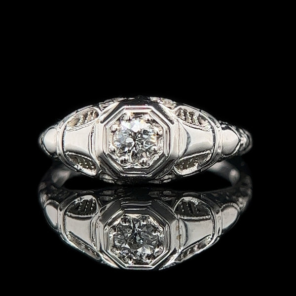 Edwardian .20ct. Diamond Antique Engagement - Fashion Ring 18K White Gold - J37047