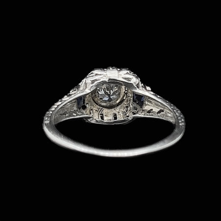 Art Deco .25ct. Diamond & Sapphire Antique Engagement - Fashion Ring 18K White Gold  - J37217