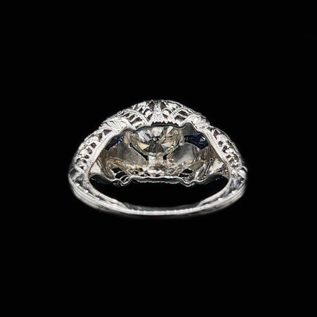 Art Deco .80ct. Diamond & Sapphire Antique Engagement - Fashion Ring 18K White Gold - J37245