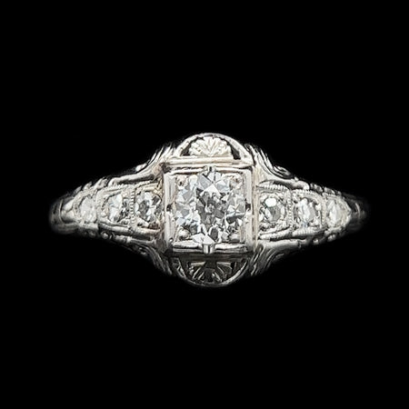 Art Deco .33ct. Diamond Antique Engagement - Fashion Ring 18K White Gold - J37286