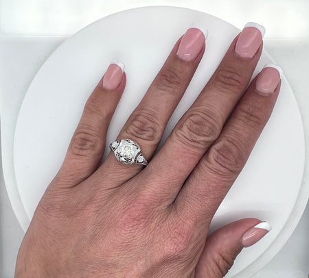 Edwardian .75ct. Diamond Antique Engagement - Fashion Ring 18K White Gold- J37331