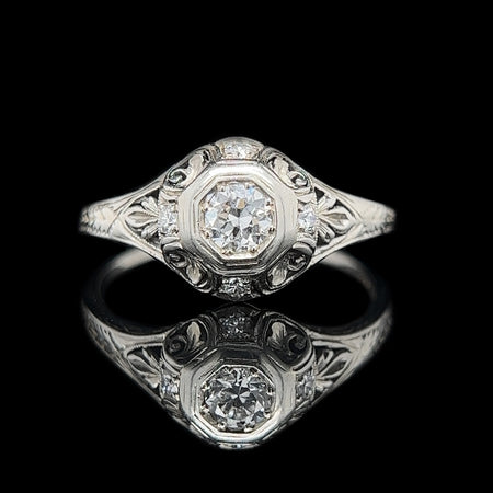 Art Deco .25ct. Diamond & 18K White Gold Antique Engagement - Fashion Ring Belais - J37342
