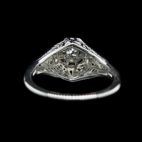 Art Deco .12ct. Diamond & 18K White Gold Antique Engagement Ring - J37378