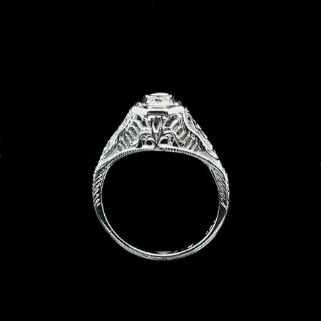Art Deco .12ct. Diamond & 18K White Gold Antique Engagement Ring - J37378