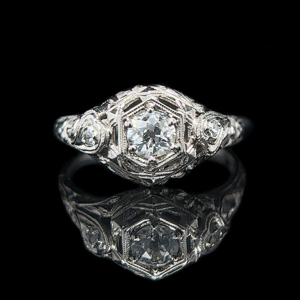 Edwardian .33ct. Diamond Antique Engagement - Fashion Ring 18K White Gold - J37516