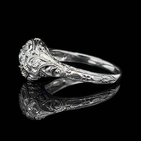 Edwardian .33ct. Diamond Antique Engagement - Fashion Ring 18K White Gold - J37516