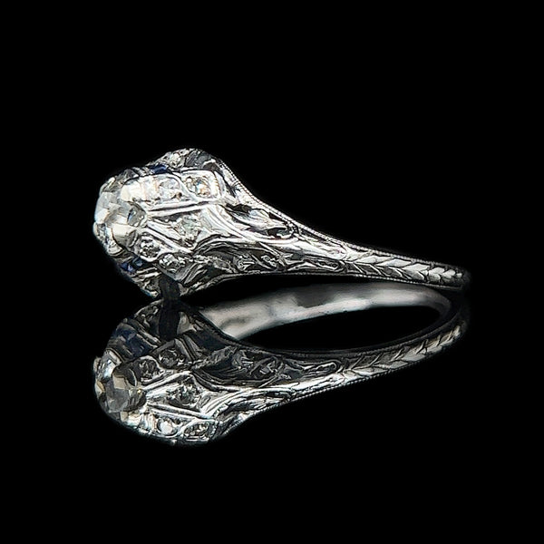 Art Deco .31ct. Diamond & Sapphire Antique Engagement - Fashion Ring Platinum - J37590